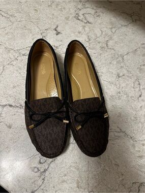 Michael Kors Dark Brown Monogram Bow Moccasin Loafers